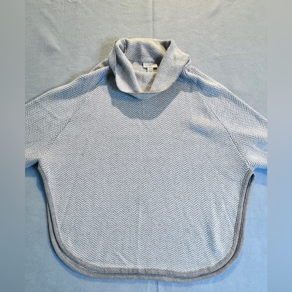 LOFT Outlet Gray & White Herringbone Cowl Neck Poncho Sweater XS/S